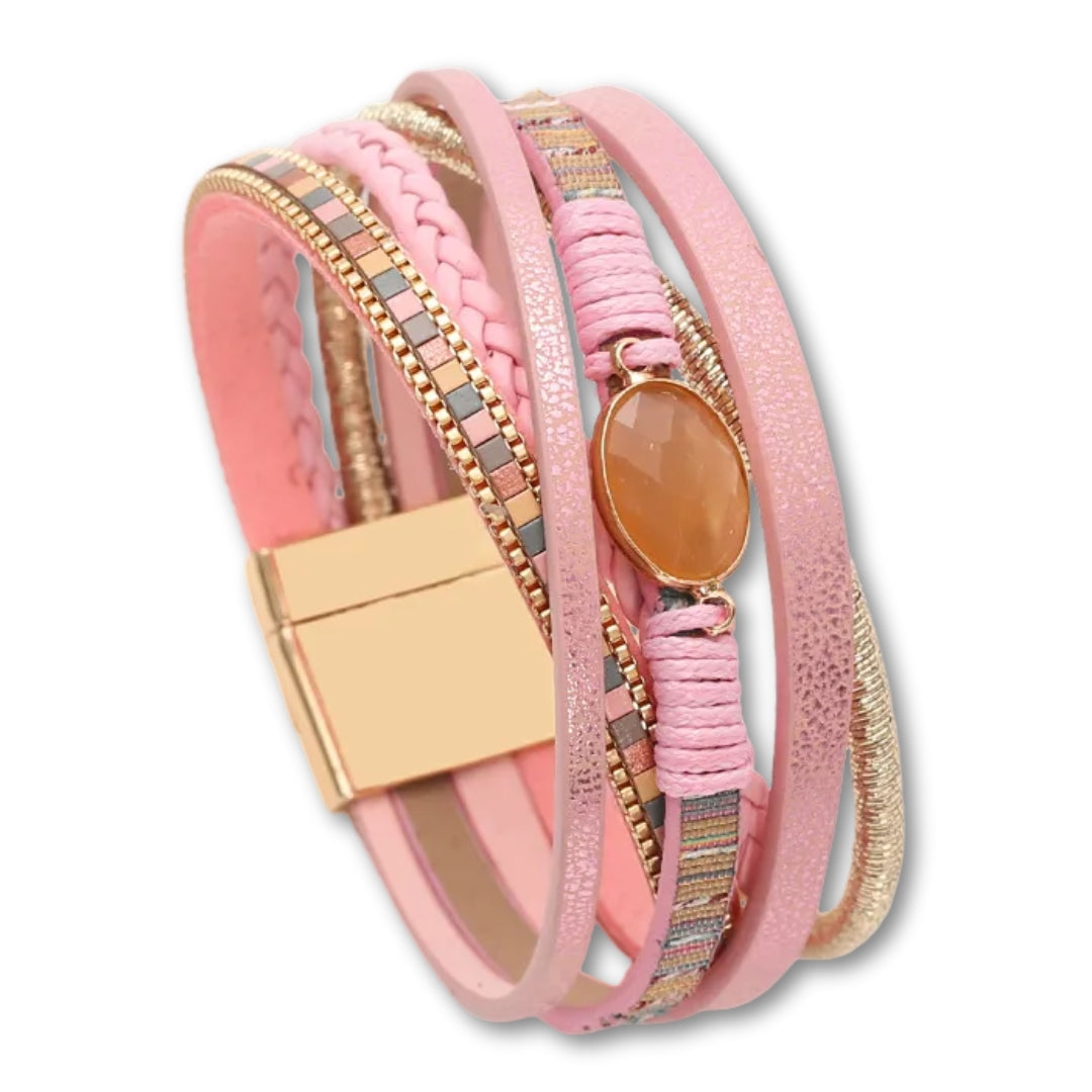 Bracelet Tressé Cuir Multicolore Crystal Rose