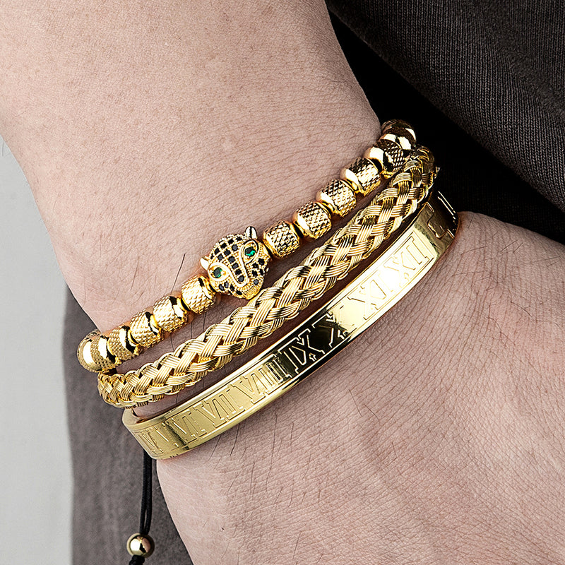 Bracelet trio panthère acier homme – Set luxe | WristArt