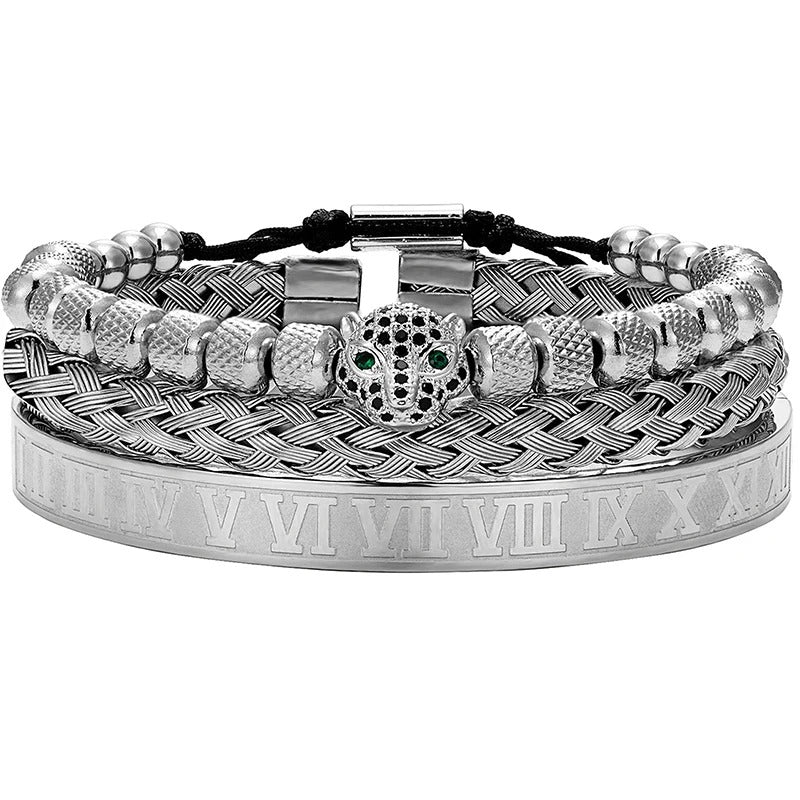 Bracelet trio panthère acier homme – Set luxe | WristArt Argent