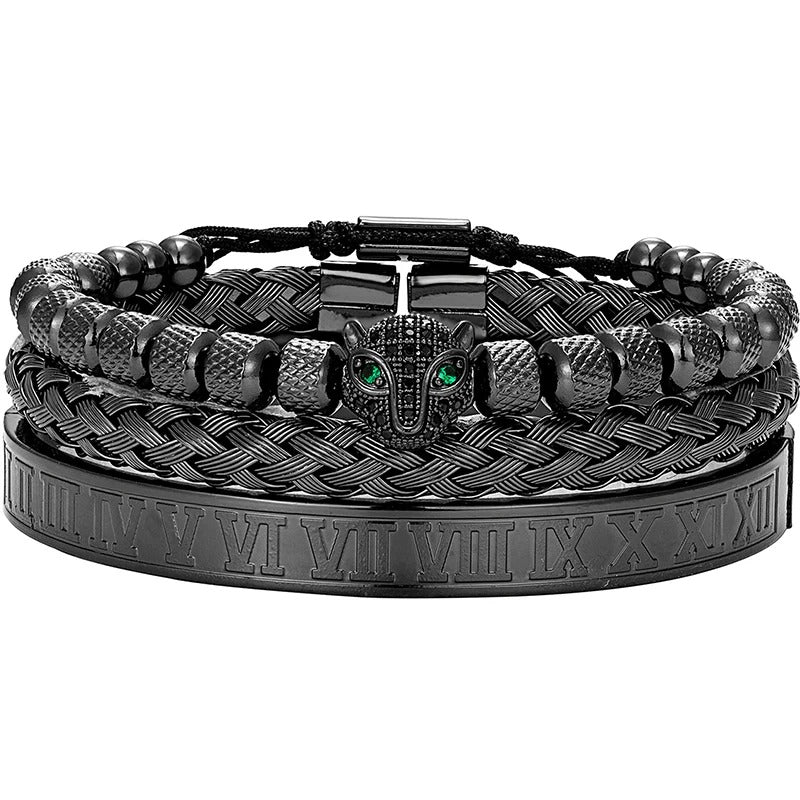 Bracelet trio panthère acier homme – Set luxe | WristArt Noir