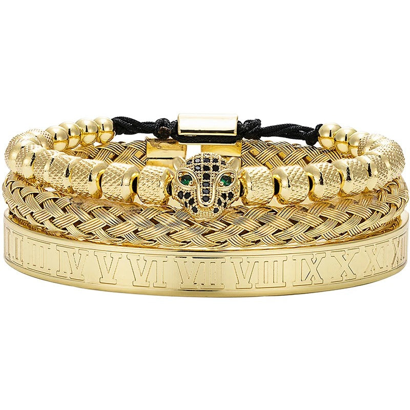 Bracelet trio panthère acier homme – Set luxe | WristArt Or