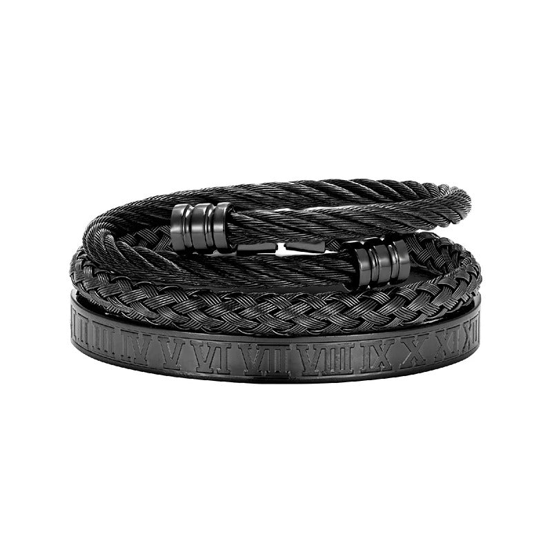 Bracelet trio titan acier homme – Set 3 bracelets | WristArt Noir