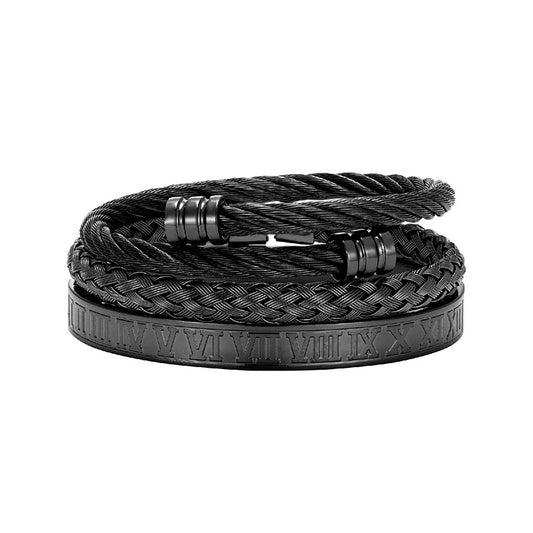 Bracelet trio titan acier homme – Set 3 bracelets | WristArt Noir