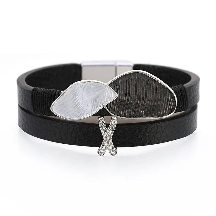 Double Layer Ladies Fashion Bracelet Vintage Dual Color Painted Drip Oil Rhinestone Hotfixed Stylish Waterdrop Design Leather