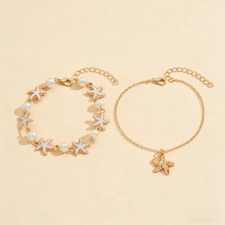 Bracelet Cheville Étoile de Mer Émail Doré Alliage | WristArt