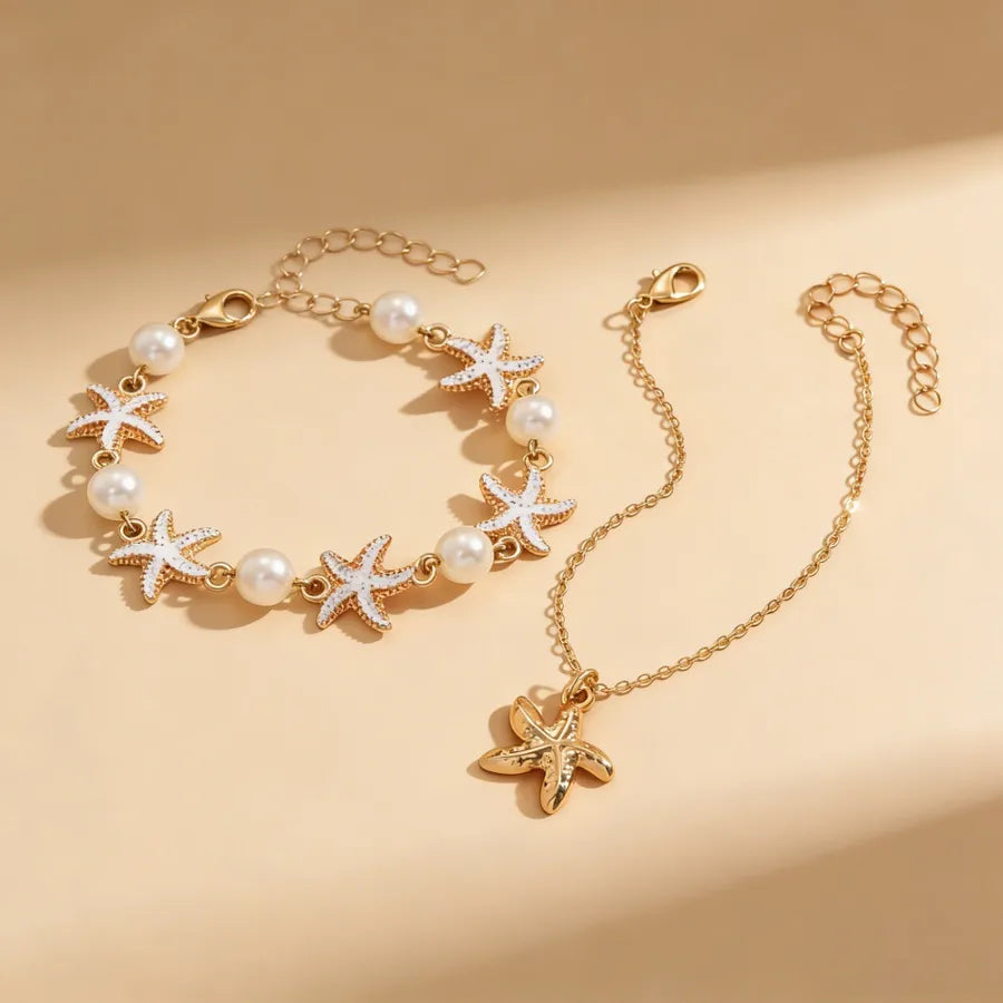 Bracelet Cheville Étoile de Mer Émail Doré Alliage | WristArt