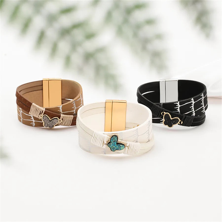 Luxurious Butterfly Leather Bracelet New Arrival Elegant Country Style Women's Hand Chain Zinc Alloy Original Design