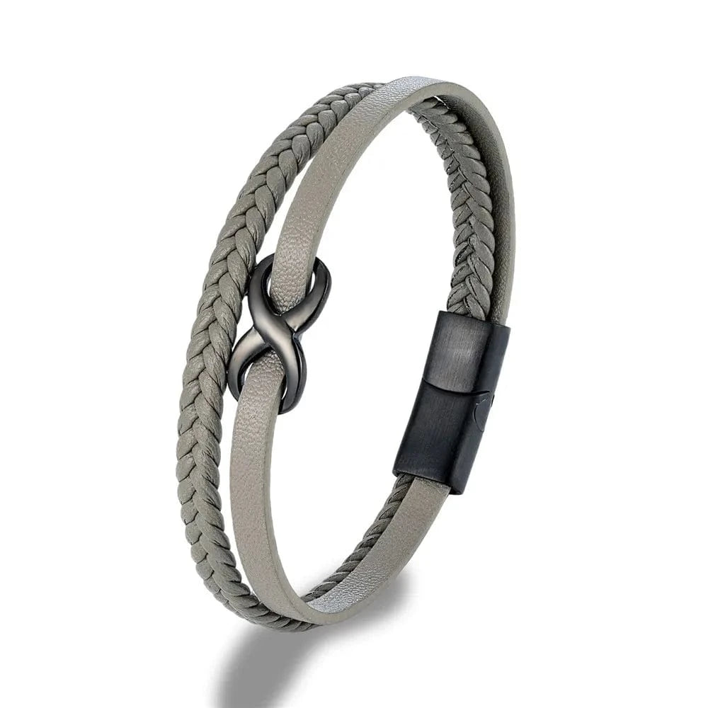 MKENDN classique hommes multicouche noir tressé Bracelets en cuir pour femmes noir acier amitié infini amour noeud numéro 8 cadeaux Gris / 19cm