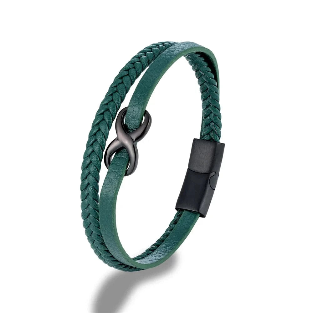 MKENDN classique hommes multicouche noir tressé Bracelets en cuir pour femmes noir acier amitié infini amour noeud numéro 8 cadeaux Vert / 19cm