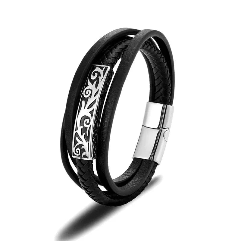 MKENjazz-Bracelet en cuir multicouche pour homme, accessoires vintage sculptés, acier inoxydable, bijoux viking 19cm