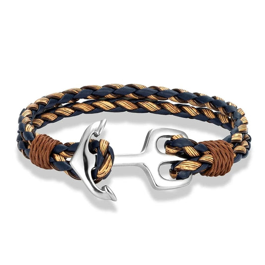 MKENjazz-Bracelet Injecteur en Acier Inoxydable pour Homme, Punk, Cuir Tressé, Noir, Bijoux à la Mode, Cadeau Bleu/Marron / 19cm