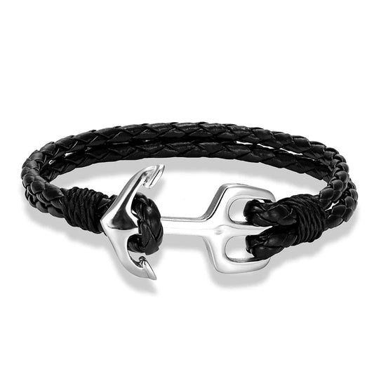 MKENjazz-Bracelet Injecteur en Acier Inoxydable pour Homme, Punk, Cuir Tressé, Noir, Bijoux à la Mode, Cadeau Noir / 19cm