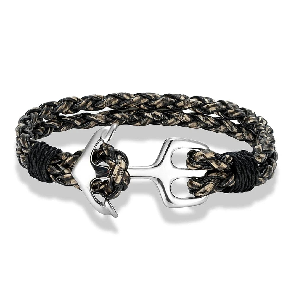 MKENjazz-Bracelet Injecteur en Acier Inoxydable pour Homme, Punk, Cuir Tressé, Noir, Bijoux à la Mode, Cadeau Noir/Beige / 19cm