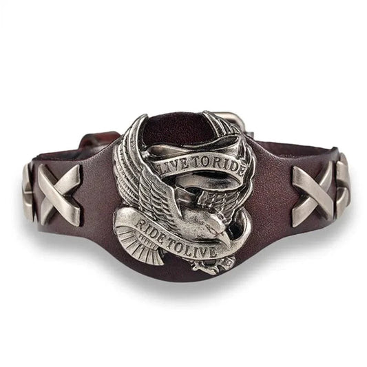 MKENJazz-Bracelets en cuir véritable pour hommes et femmes, offre spéciale, tour à vivre, crâne d'oiseau, rétro Marron Foncé