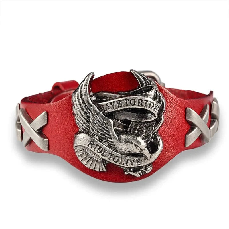 MKENJazz-Bracelets en cuir véritable pour hommes et femmes, offre spéciale, tour à vivre, crâne d'oiseau, rétro Rouge