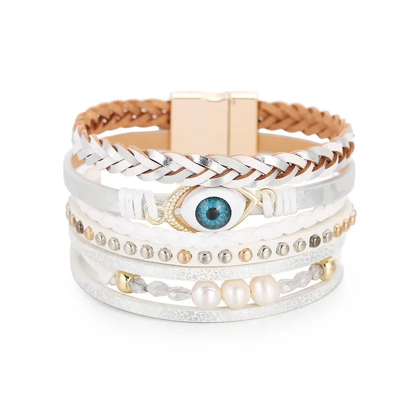 Modern Bohemian Style Multi-Layer Woven Simple Bracelet Ladies Devil's Eyelid Fashion Hand Chain Leather Material Coated Craft SZ00083-1