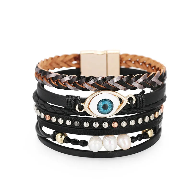 Modern Bohemian Style Multi-Layer Woven Simple Bracelet Ladies Devil's Eyelid Fashion Hand Chain Leather Material Coated Craft SZ00083-2