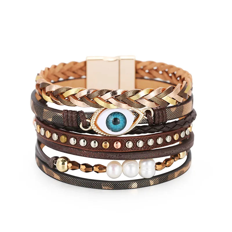 Modern Bohemian Style Multi-Layer Woven Simple Bracelet Ladies Devil's Eyelid Fashion Hand Chain Leather Material Coated Craft SZ00083-3