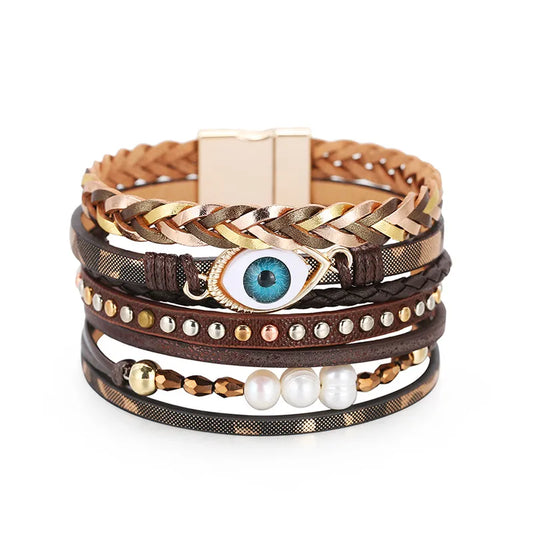 Modern Bohemian Style Multi-Layer Woven Simple Bracelet Ladies Devil's Eyelid Fashion Hand Chain Leather Material Coated Craft SZ00083-3