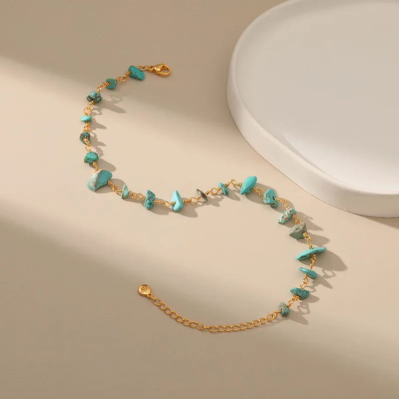Bracelet Cheville Turquoise Pierre Naturelle Cuivre Doré | WristArt
