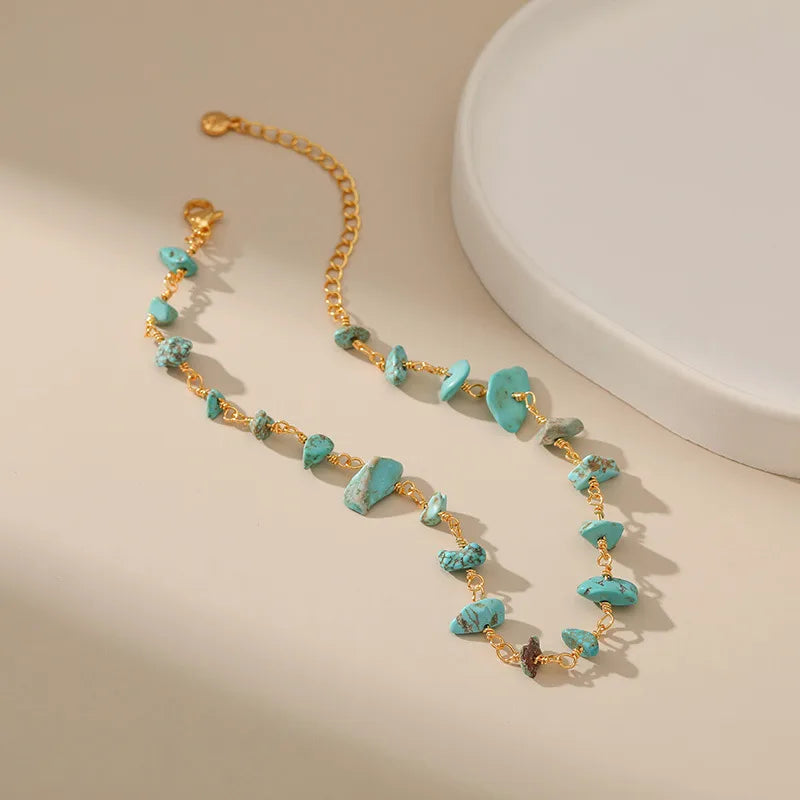 Bracelet Cheville Turquoise Pierre Naturelle Cuivre Doré | WristArt