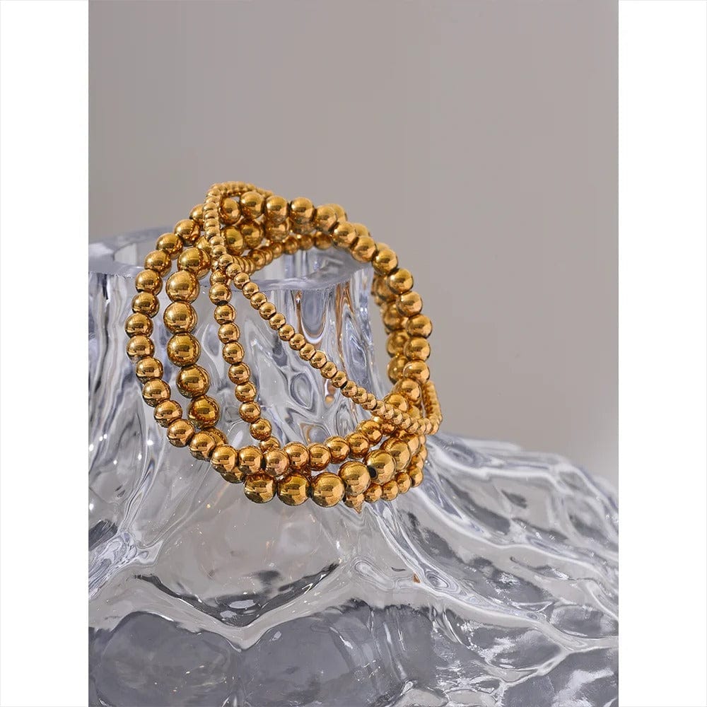 Yhpup 3/4/5/6 MM Stainless Steel Beads Daily Handmade Elastic Bracelet Bangle Waterproof Wrist Wholesale Gold Color Jewelry Men