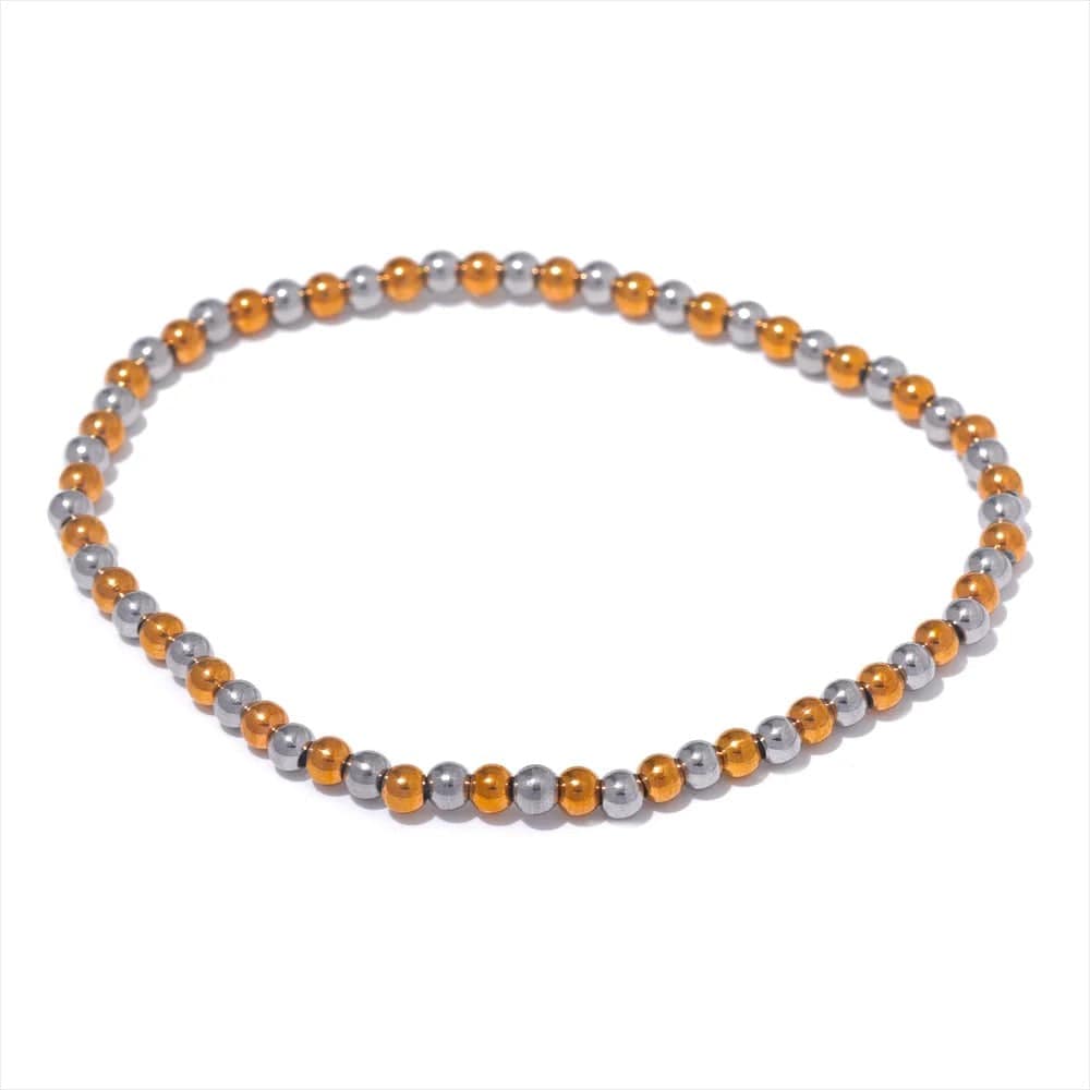 Yhpup 3/4/5/6 MM Stainless Steel Beads Daily Handmade Elastic Bracelet Bangle Waterproof Wrist Wholesale Gold Color Jewelry Men Bicolore / 3mm