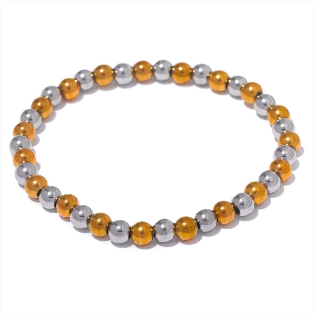 Yhpup 3/4/5/6 MM Stainless Steel Beads Daily Handmade Elastic Bracelet Bangle Waterproof Wrist Wholesale Gold Color Jewelry Men Bicolore / 5mm