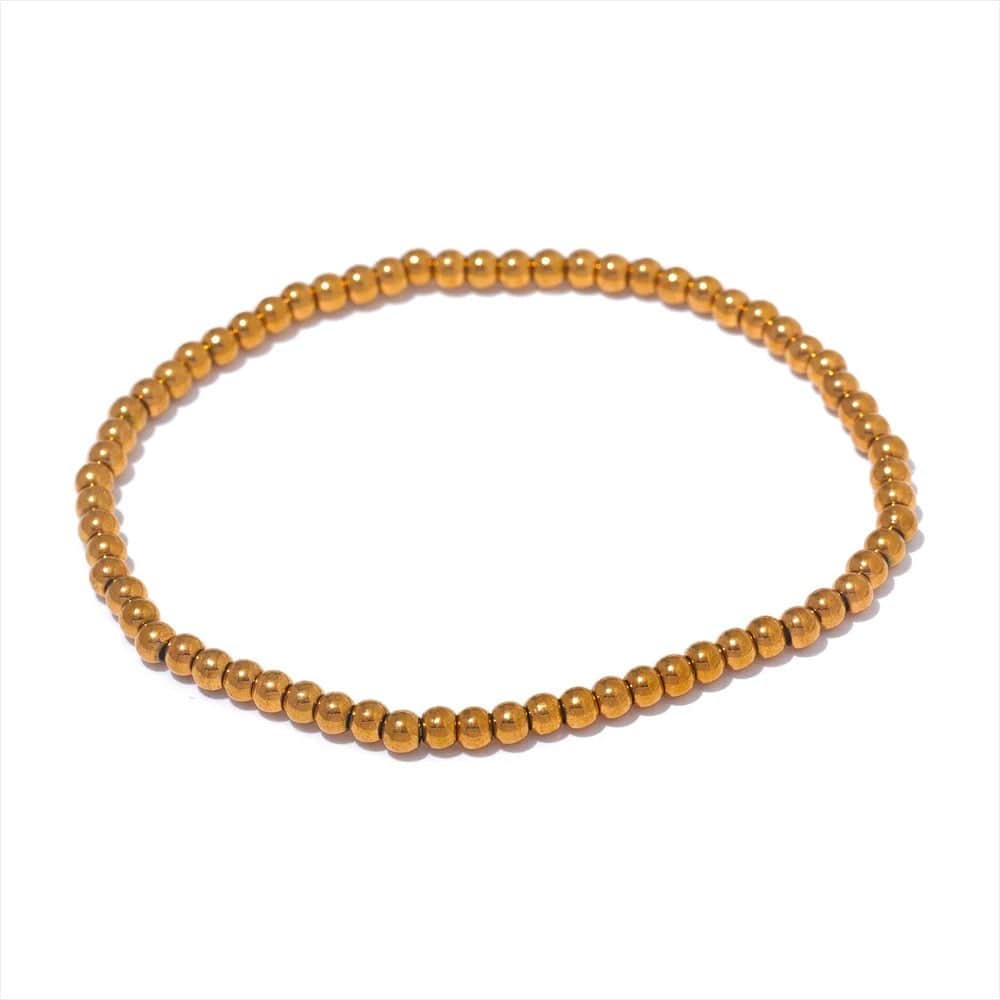 Yhpup 3/4/5/6 MM Stainless Steel Beads Daily Handmade Elastic Bracelet Bangle Waterproof Wrist Wholesale Gold Color Jewelry Men Or / 3mm