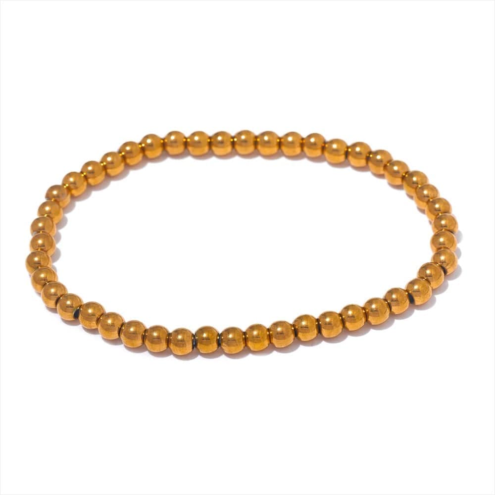 Yhpup 3/4/5/6 MM Stainless Steel Beads Daily Handmade Elastic Bracelet Bangle Waterproof Wrist Wholesale Gold Color Jewelry Men Or / 4mm