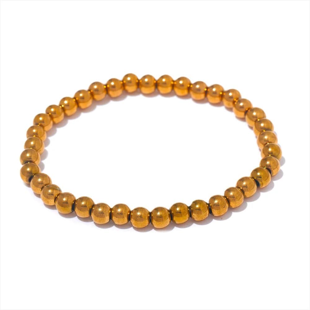 Yhpup 3/4/5/6 MM Stainless Steel Beads Daily Handmade Elastic Bracelet Bangle Waterproof Wrist Wholesale Gold Color Jewelry Men Or / 5mm