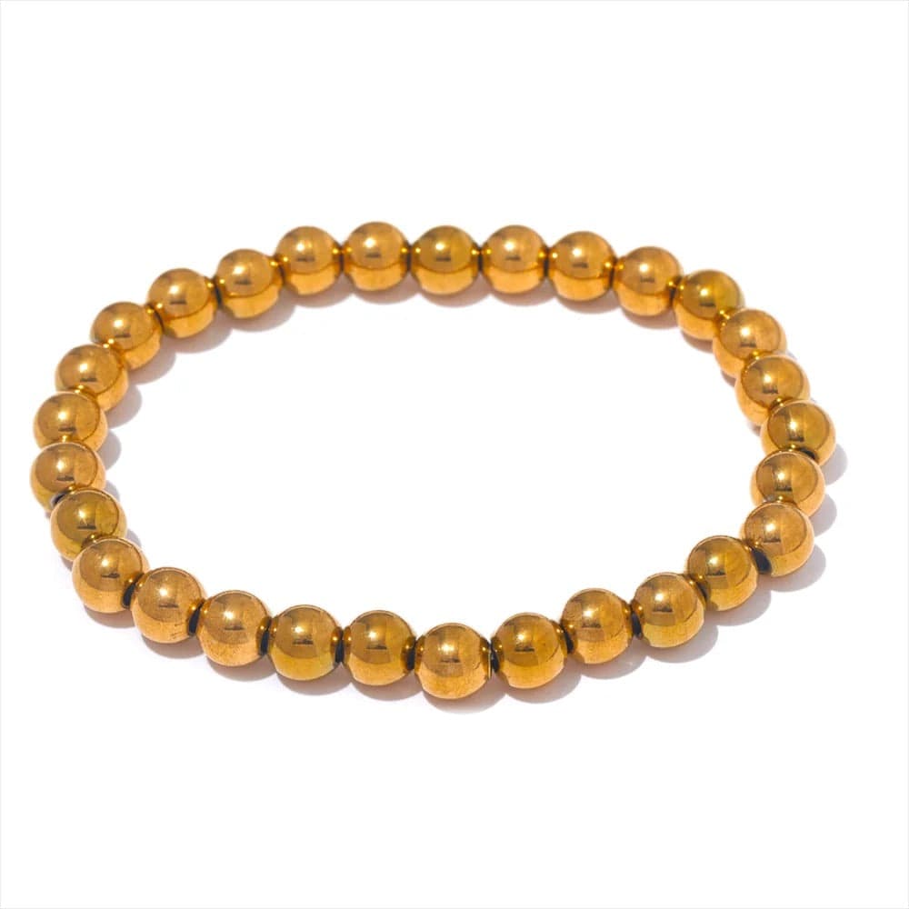 Yhpup 3/4/5/6 MM Stainless Steel Beads Daily Handmade Elastic Bracelet Bangle Waterproof Wrist Wholesale Gold Color Jewelry Men Or / 6mm