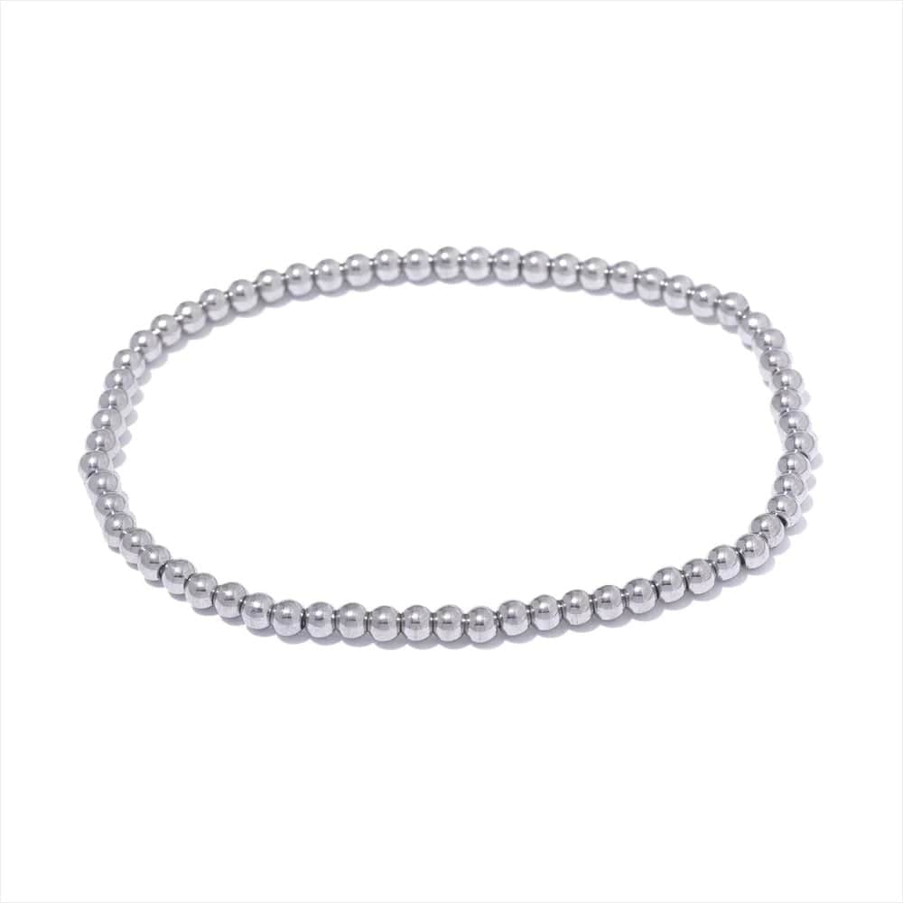 Yhpup 3/4/5/6 MM Stainless Steel Beads Daily Handmade Elastic Bracelet Bangle Waterproof Wrist Wholesale Gold Color Jewelry Men Platine / 3mm