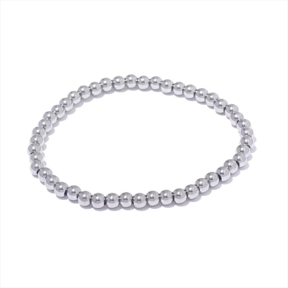 Yhpup 3/4/5/6 MM Stainless Steel Beads Daily Handmade Elastic Bracelet Bangle Waterproof Wrist Wholesale Gold Color Jewelry Men Platine / 4mm