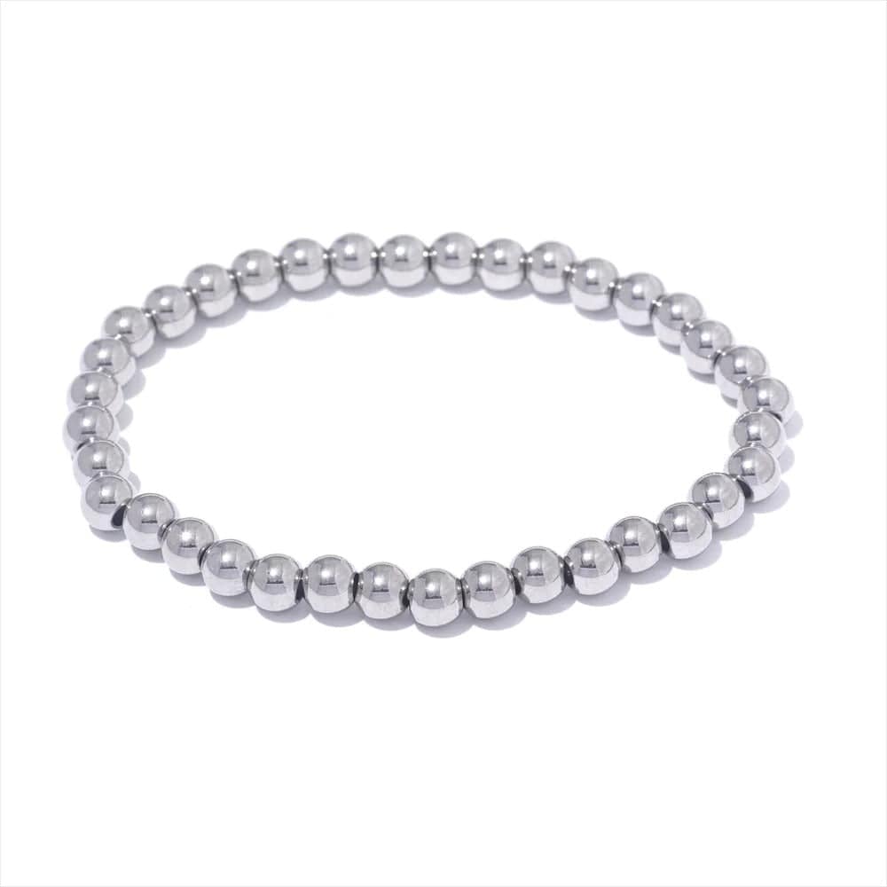 Yhpup 3/4/5/6 MM Stainless Steel Beads Daily Handmade Elastic Bracelet Bangle Waterproof Wrist Wholesale Gold Color Jewelry Men Platine / 5mm