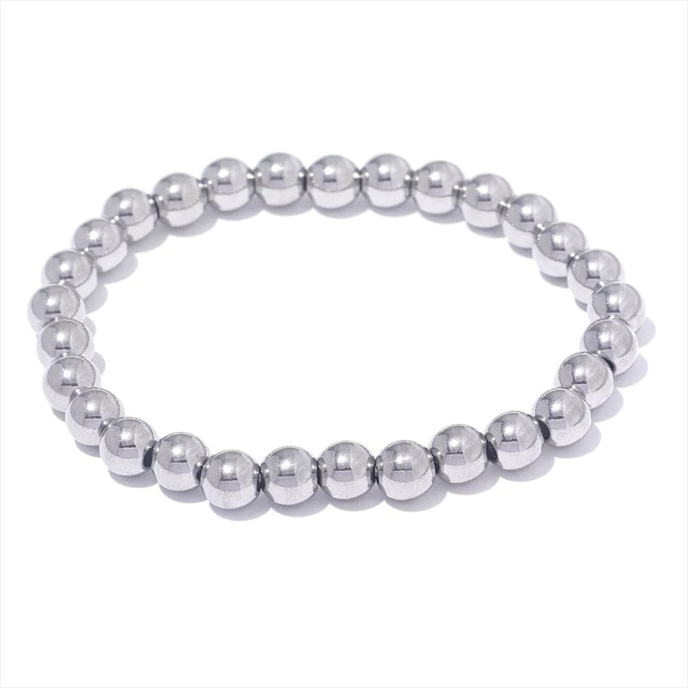 Yhpup 3/4/5/6 MM Stainless Steel Beads Daily Handmade Elastic Bracelet Bangle Waterproof Wrist Wholesale Gold Color Jewelry Men Platine / 6mm