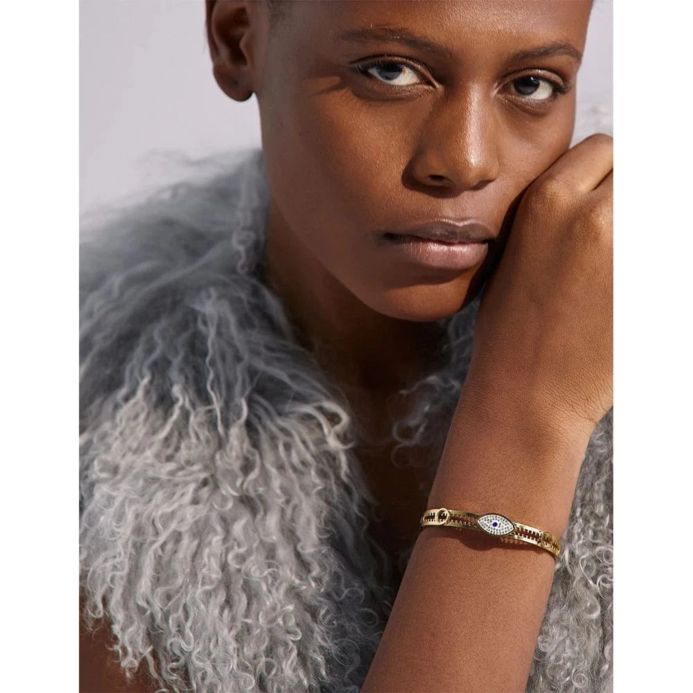Yhpup – Bracelet de 60mm en acier inoxydable pour femme, bijou en métal, zircon cubique, plaqué or véritable, à la mode