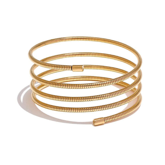 Yhpup-Bracelet de déclaration en acier inoxydable pour femme, bracelet en couches de métal, étanche, accessoires de bijoux Bergame, haute qualité Or