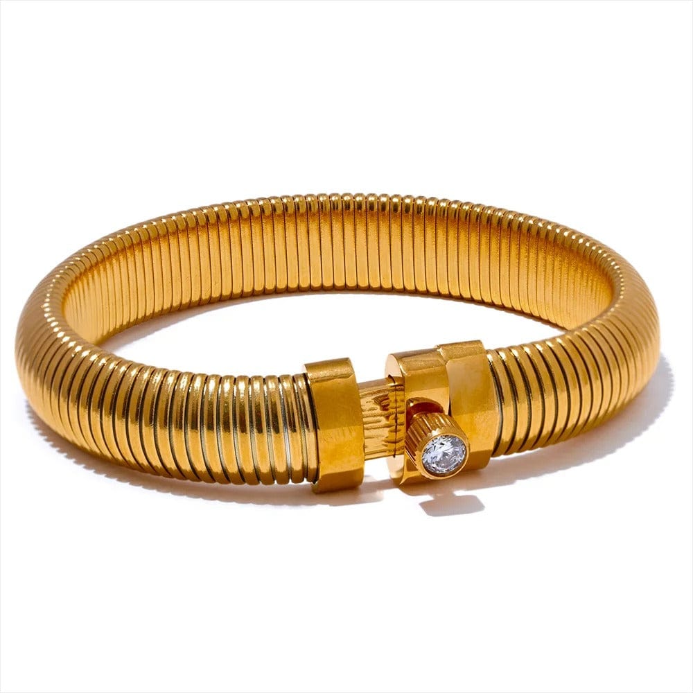 Yhpup-Bracelet en Acier Inoxydable pour Homme et Femme, Optique artificiel astique, Bracelet en Métal, Déclaration CZ, Mode Populaire, Bijoux Unisexes, Étanche Or