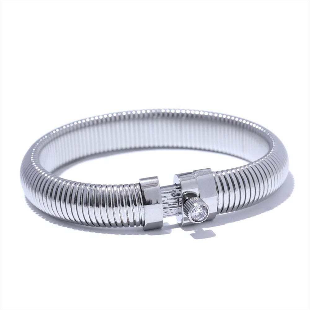 Yhpup-Bracelet en Acier Inoxydable pour Homme et Femme, Optique artificiel astique, Bracelet en Métal, Déclaration CZ, Mode Populaire, Bijoux Unisexes, Étanche Platine