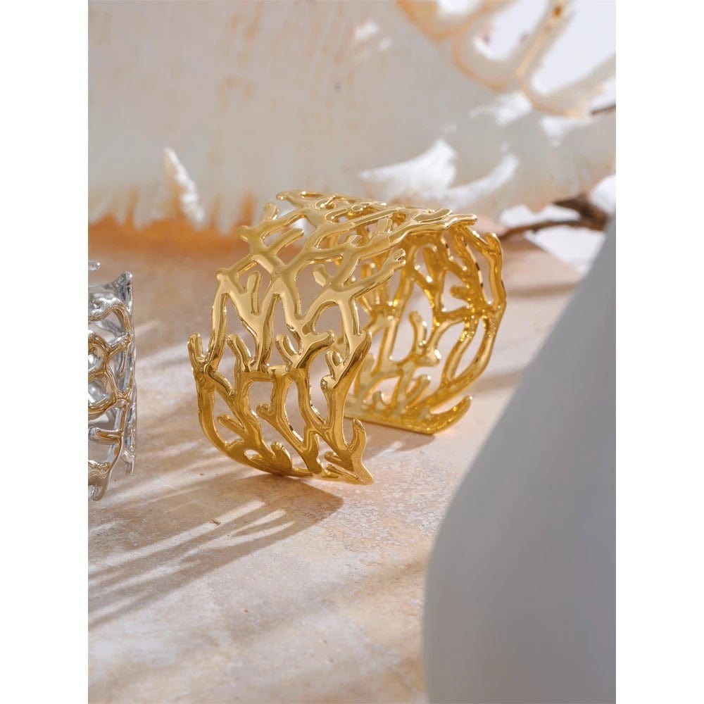 Yhpup déclaration brindille en acier inoxydable géométrique creux large manchette grand Bracelet Bracelet pour femmes étanche grands bijoux