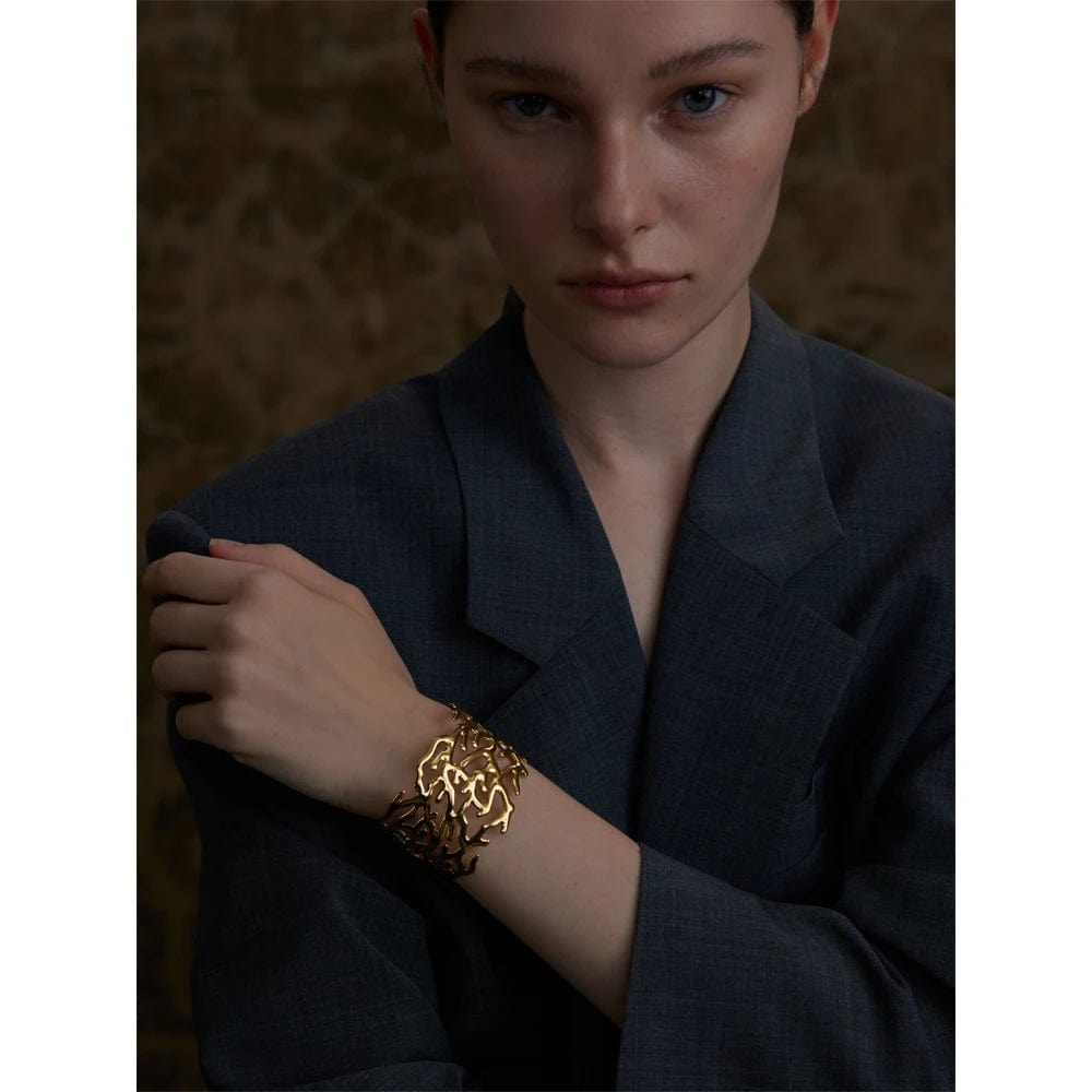 Yhpup déclaration brindille en acier inoxydable géométrique creux large manchette grand Bracelet Bracelet pour femmes étanche grands bijoux