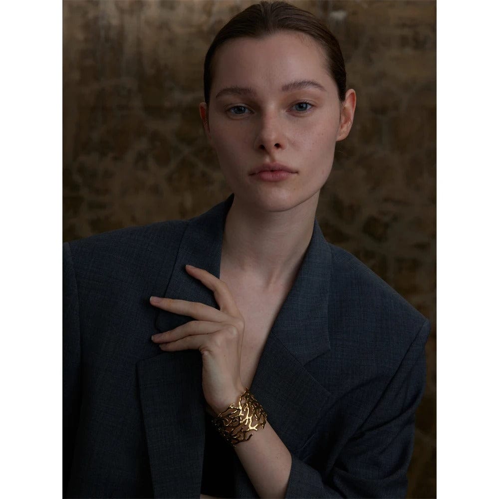 Yhpup déclaration brindille en acier inoxydable géométrique creux large manchette grand Bracelet Bracelet pour femmes étanche grands bijoux