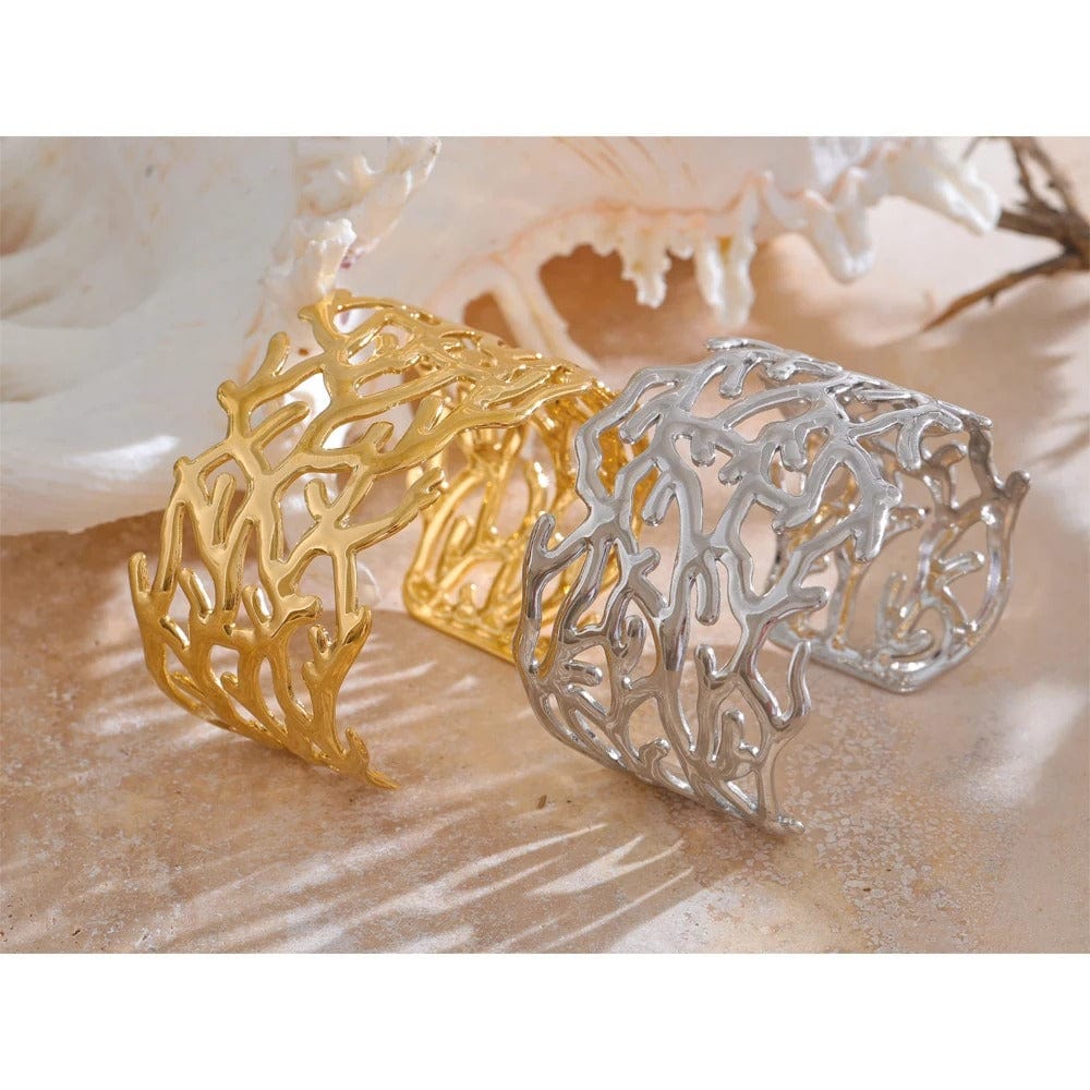 Yhpup déclaration brindille en acier inoxydable géométrique creux large manchette grand Bracelet Bracelet pour femmes étanche grands bijoux
