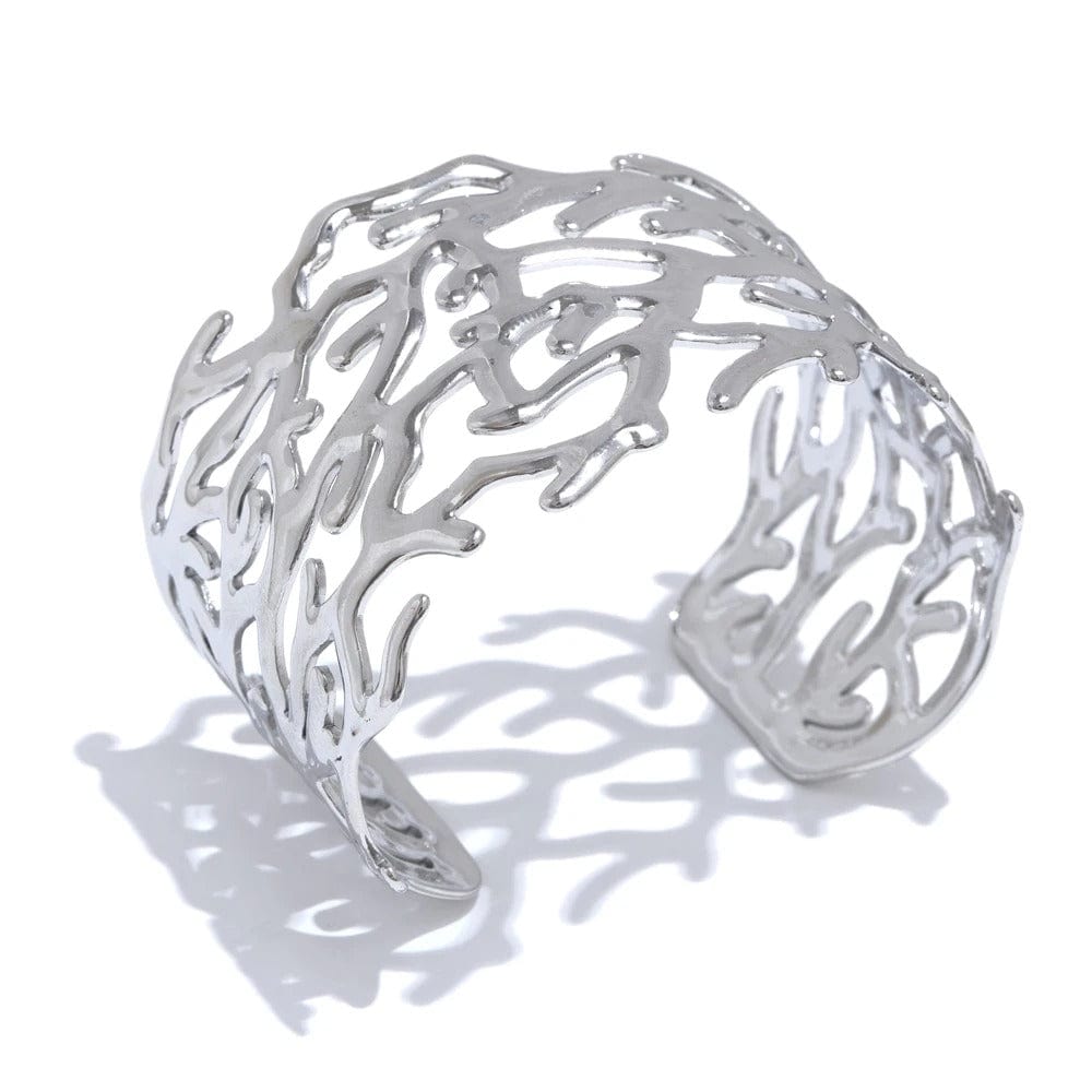 Yhpup déclaration brindille en acier inoxydable géométrique creux large manchette grand Bracelet Bracelet pour femmes étanche grands bijoux Platine