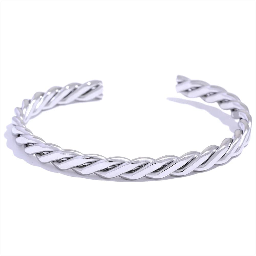 Yhpup haute qualité en acier inoxydable 316l métal tressé poli manchette ouverte Bracelet Bracelet hommes femmes unisexe bijoux étanche Platine