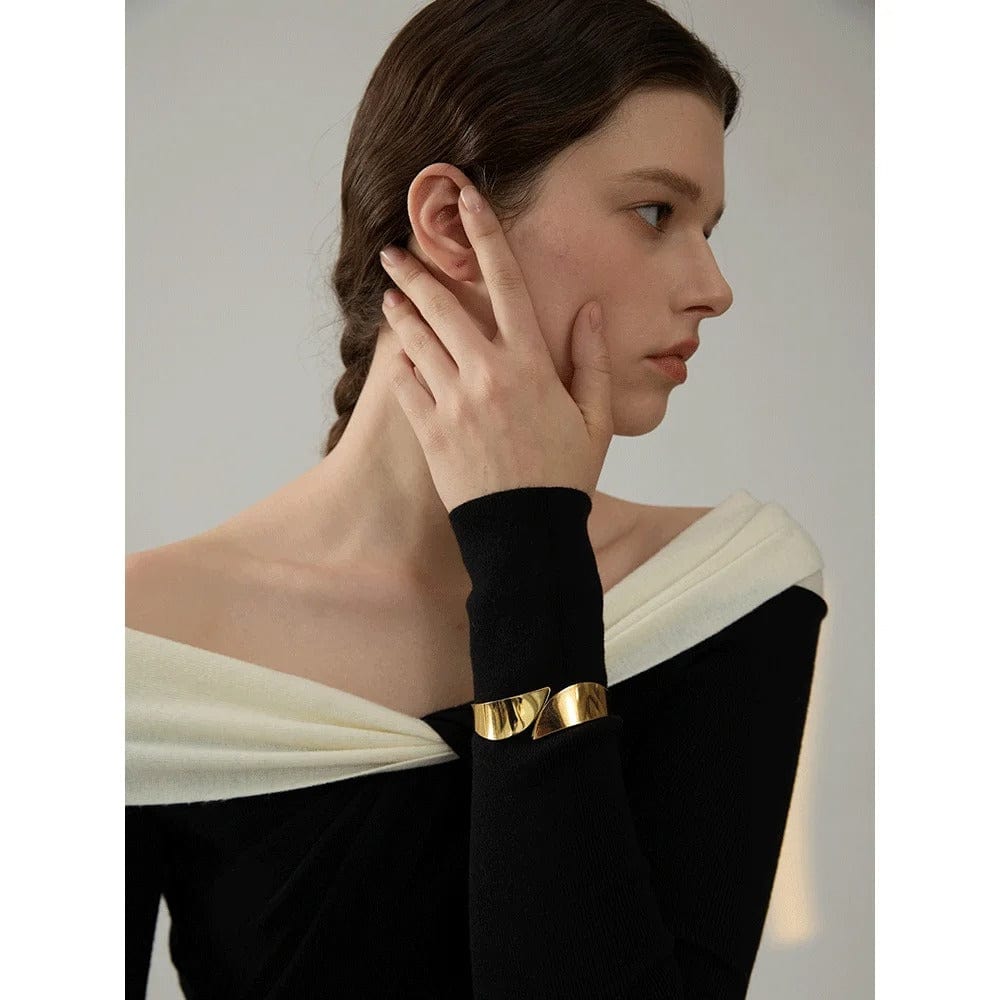 Yhpup nouveau Bracelet géométrique large en acier inoxydable lisse brillant Texture métallique plaqué or 18 carats PVD bijoux imperméables 2024