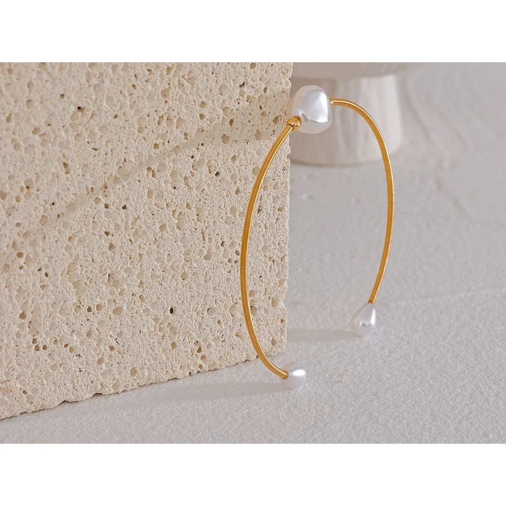 Yhpup perles d'imitation acier inoxydable couleur or manchette mince Bracelet ouvert Bracelet à la mode Chic Bijoux de mode Bijoux pour les femmes YH2265A